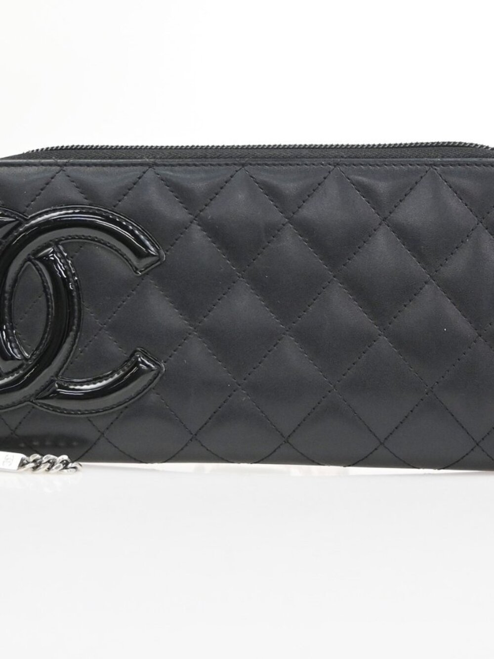 CHANEL CC Cambon Line Zip Around Long Wallet Patent Leather Black Spain 79MA496